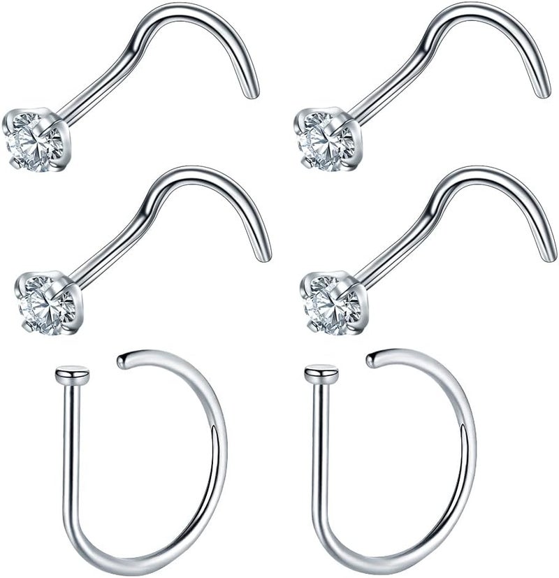 VOJO G23 Titanium 20G Nose Rings Hoops L Shaped Screw Nose Studs Diamond Small Piercing Jewelry for Women Men - Image 1